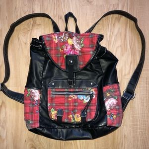 ~Black Faux Leather Backpack with plaid design~
